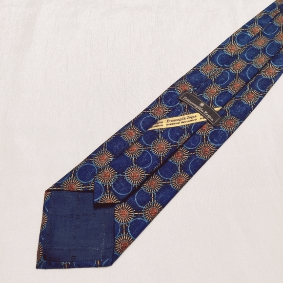 Ermenegildo Zegna Blue & Orange 100% Silk Tie Made in Italy - Picture 2 of 11